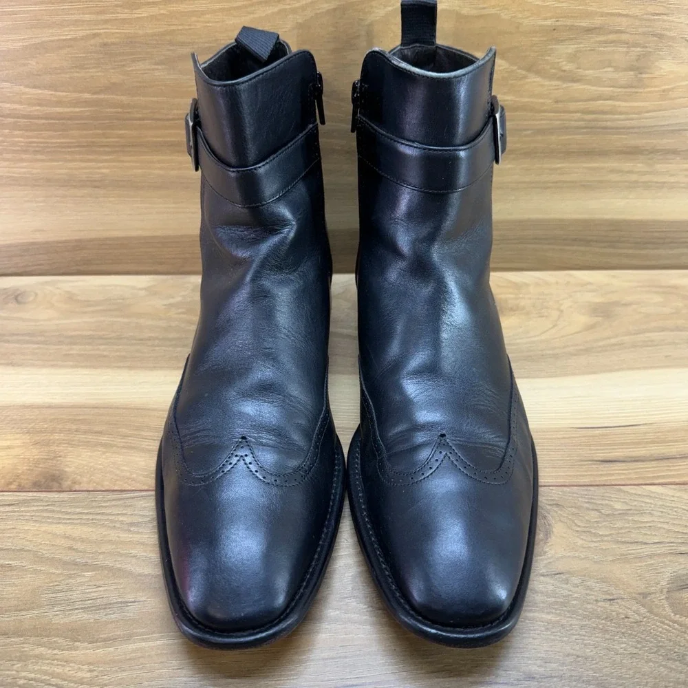 Johnston & Murphy Collection Wingtip Boots 9.5 M Black Leather Zipper Square Toe
